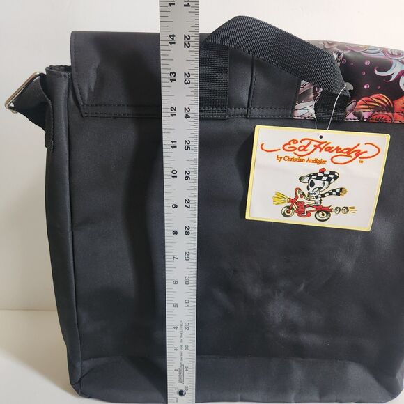 NEW Y2K Ed Hardy Christian Audigier Messenger Crossbody Bag Black Skulls VINTAGE - Picture 10 of 16